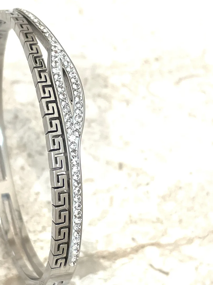Designer Grecian Jewelry Pure White Gold Vermeil Fine Greek Key Bracelet Meander Bracelet Egyptian Jewelry Eye Protection Bracelet Swarovski