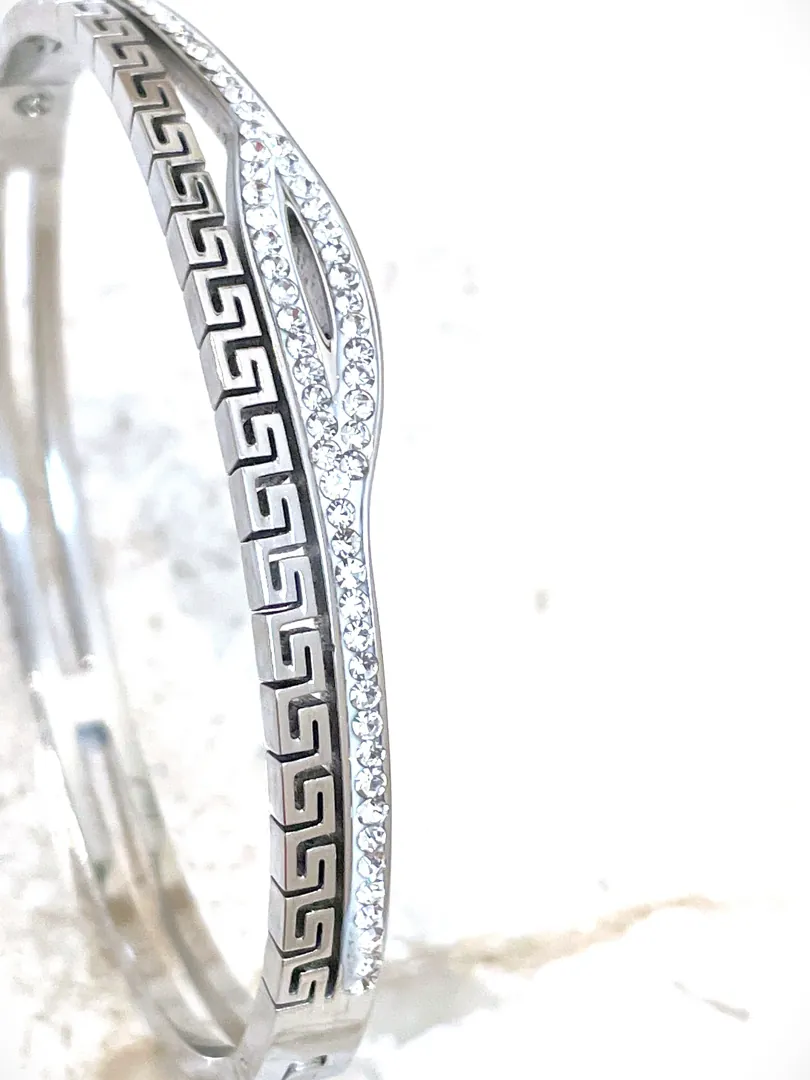 Designer Grecian Jewelry Pure White Gold Vermeil Fine Greek Key Bracelet Meander Bracelet Egyptian Jewelry Eye Protection Bracelet Swarovski