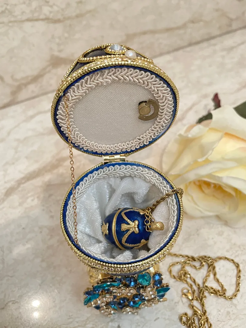 Blue Faberge Egg - Faberge Egg Music Box & Faberge Egg Pendant Handmade Egg Necklace Jewelry - Something Blue Gifts for Bride - Home Decor