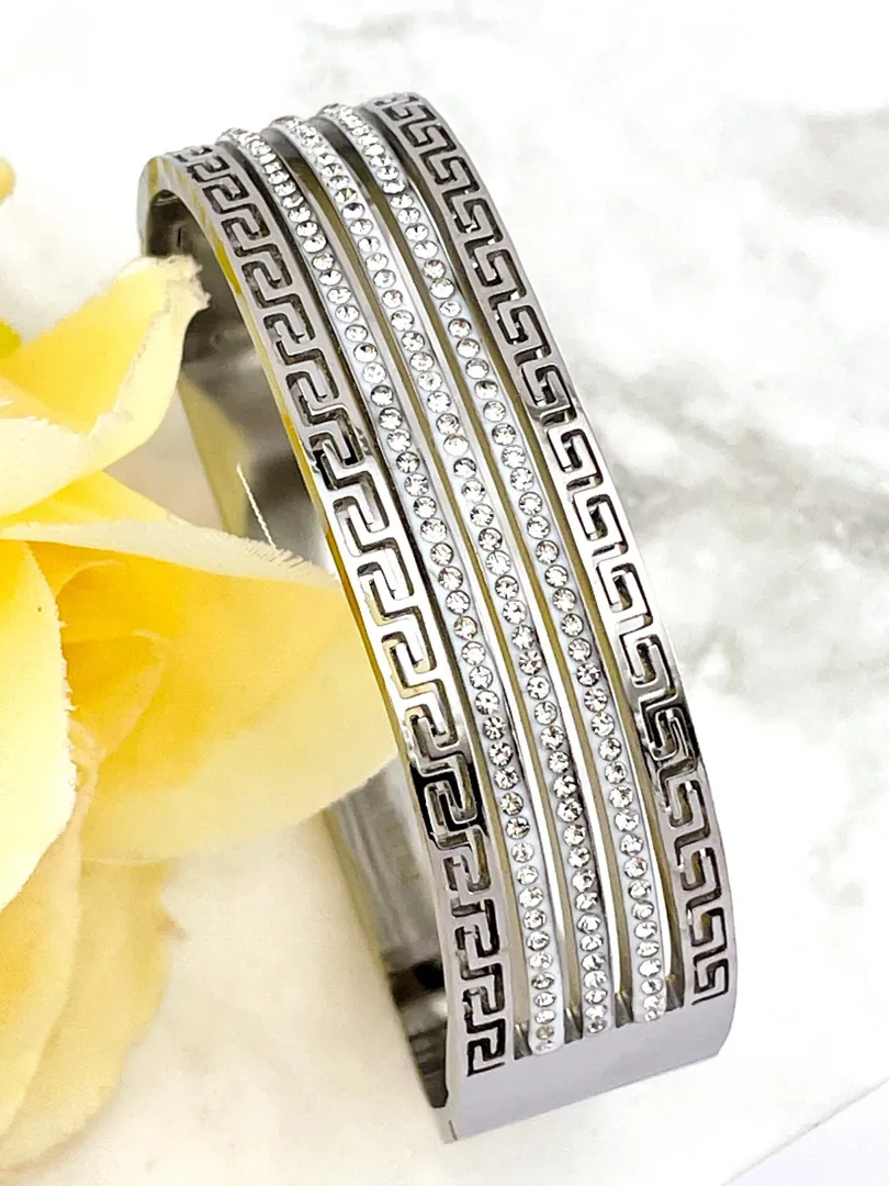 16mm Bracelet Greek Jewelry 18k White Gold Bracelet Infinity Bangle Bracelet Ancient Greek Key Jewelry Meander Bracelet Anniversary Gift