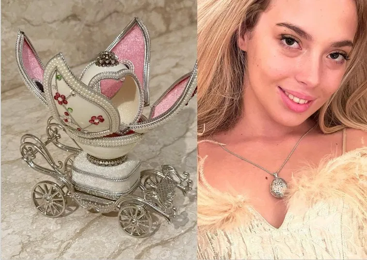 1983, Imperial Egg, Faberge Egg Music, Handcarved REAL Egg PLUS, Faberge Jewelry, 3 carat DIAMOND Faberge Egg Necklace, 40th Anniversary gift
