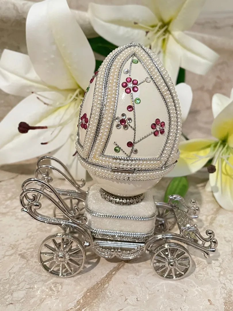 1983, Imperial Egg, Faberge Egg Music, Handcarved REAL Egg PLUS, Faberge Jewelry, 3 carat DIAMOND Faberge Egg Necklace, 40th Anniversary gift
