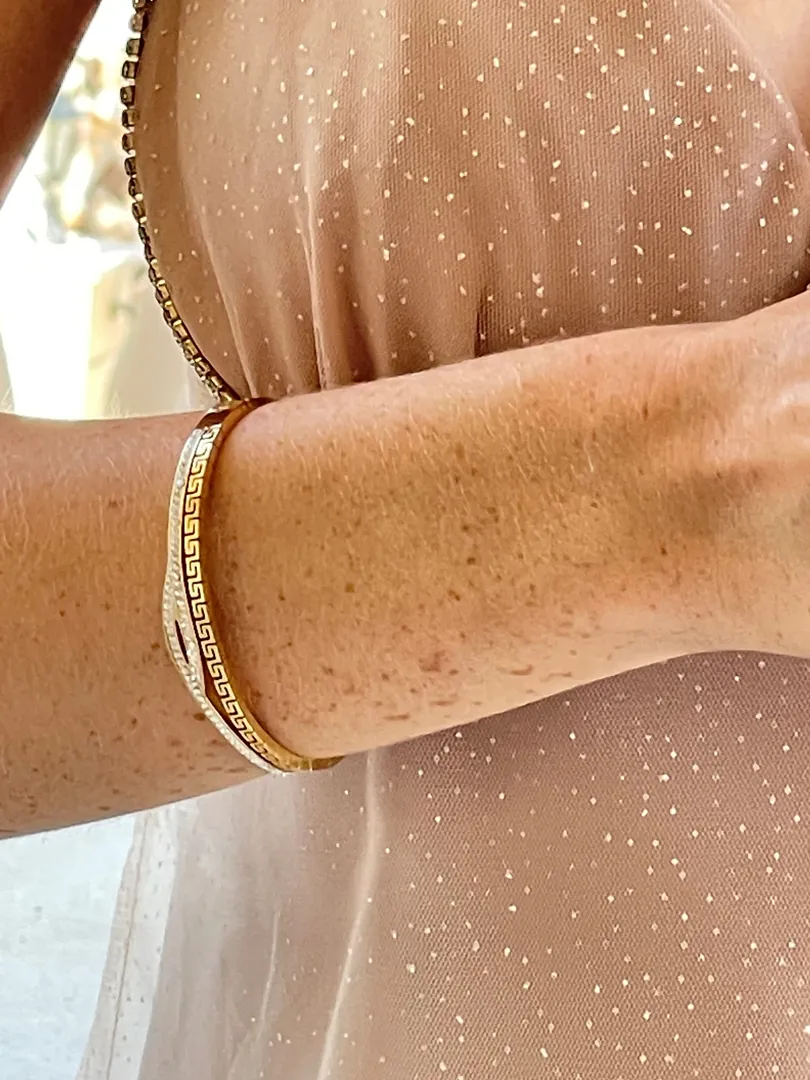 Designer Grecian Jewelry Pure Gold Vermeil Fine Greek Key Bracelet Meander Bracelet Egyptian Jewelry Eye Protection Bracelet Swarovski HMDE