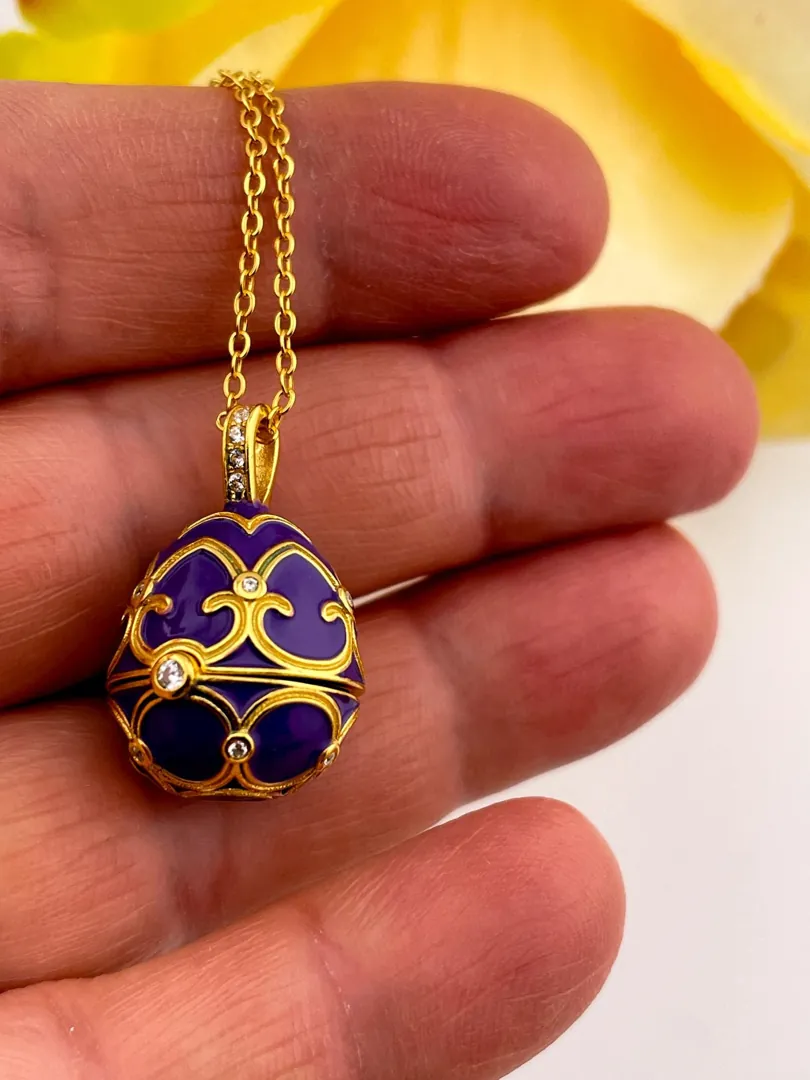 Designer Faberge Egg Necklace Bracelet Set Fabergé Egg Pendant Amethyst Jewelry Mother's Day Jewelry 18k Gold Mother Birthday Gift for Her