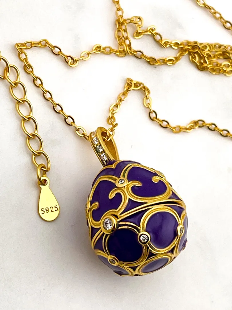Designer Faberge Egg Necklace Bracelet Set Fabergé Egg Pendant Amethyst Jewelry Mother's Day Jewelry 18k Gold Mother Birthday Gift for Her