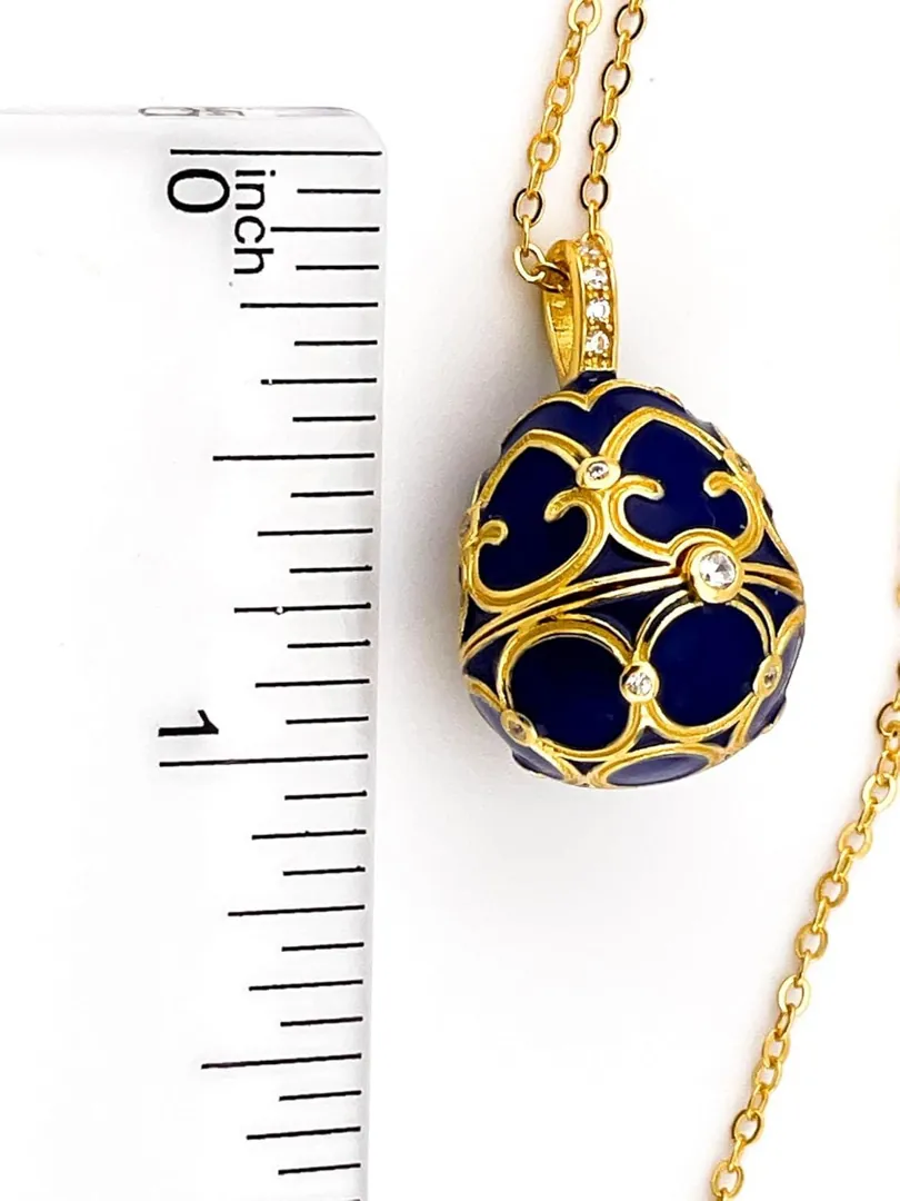 Designer Faberge Egg Necklace Bracelet Set, Faberge Egg Pendant Sapphire Jewelry & Bracelet Set, 18k Gold Vermeil, Something Blue for Wedding.