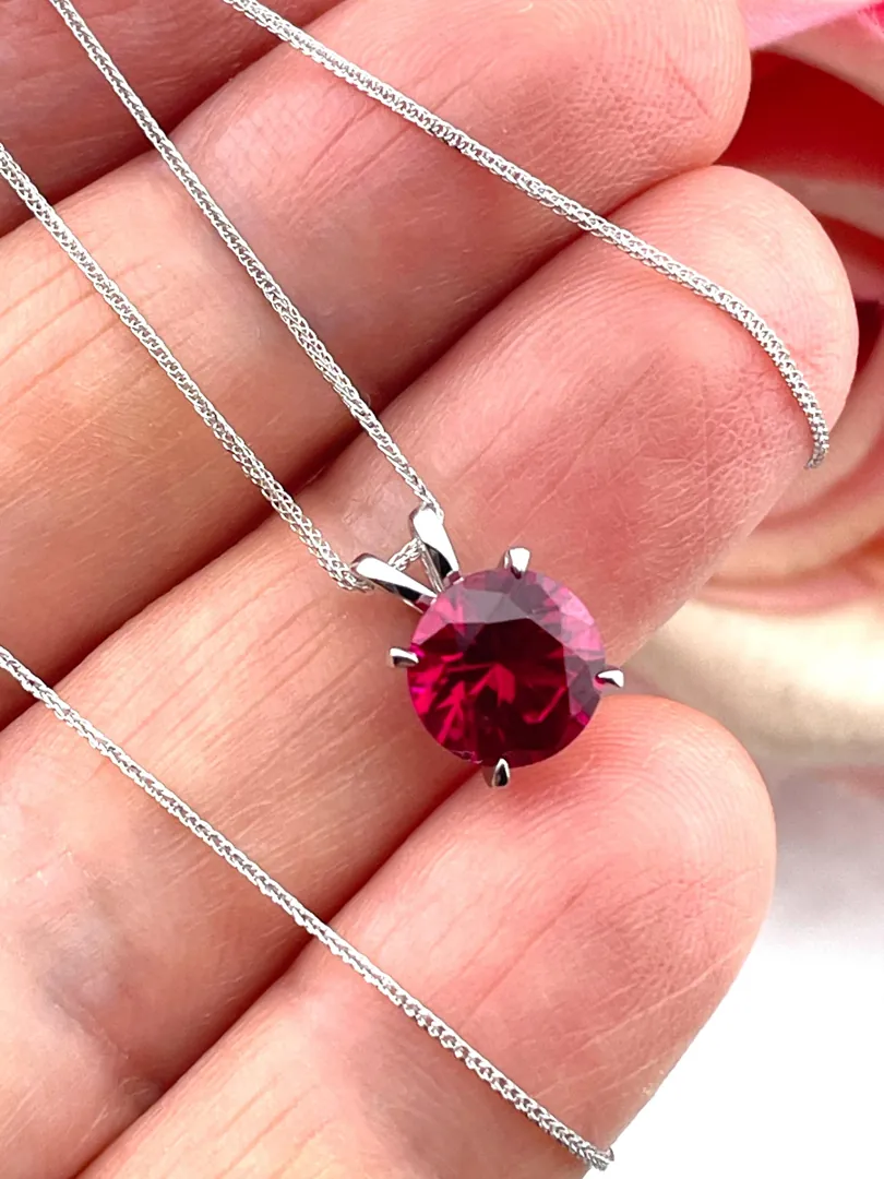 Solid 18k Gold Necklace with Natural Ruby Pendant. Ruby Solitaire Fine Jewelry for July Birthday. Certified Pendant Necklace featuring a 2-carat Ruby, perfect for anniversaries.
