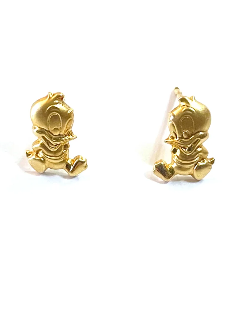 Vintage 2000 Original Donald Duck Earrings - Disney Jewelry - Donald Duck Stud Earrings - Unique Duck Earrings - 18k Solid Gold - Teen Gift