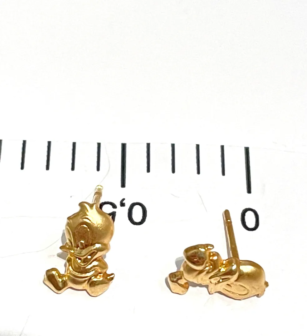 Vintage 2000 Original Donald Duck Earrings - Disney Jewelry - Donald Duck Stud Earrings - Unique Duck Earrings - 18k Solid Gold - Teen Gift