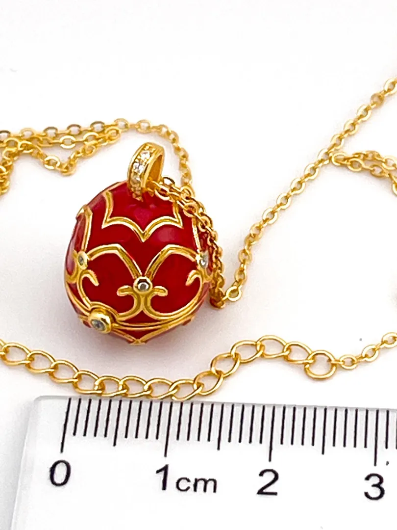 Designer Ruby Faberge Egg Necklace Bracelet Set 18k Gold Vermeil Fabergé Egg Pendant & Bracelet Valentine Jewelry Anniversary Wife Birthday