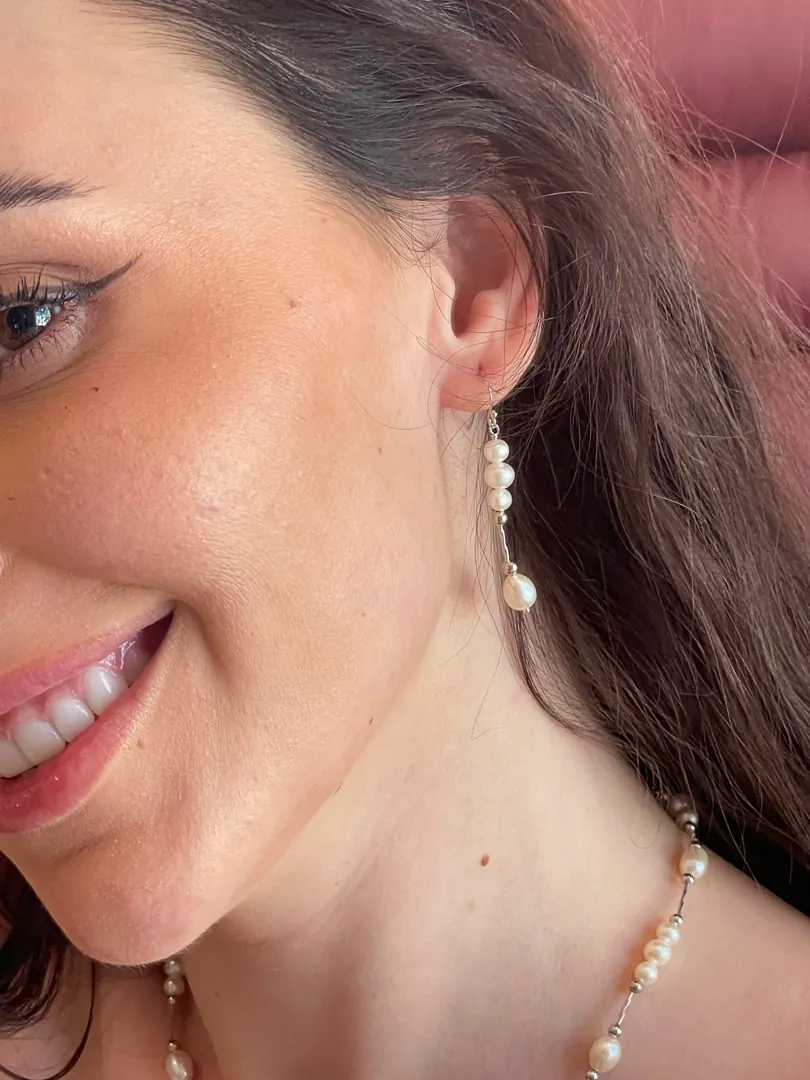 Pierre Lorren White South Sea Pearl Pendant Necklace, Akoya Pearl Earrings, Japanese Pearl Bracelet, White Gold Saltwater Pearl Jewelry Set.