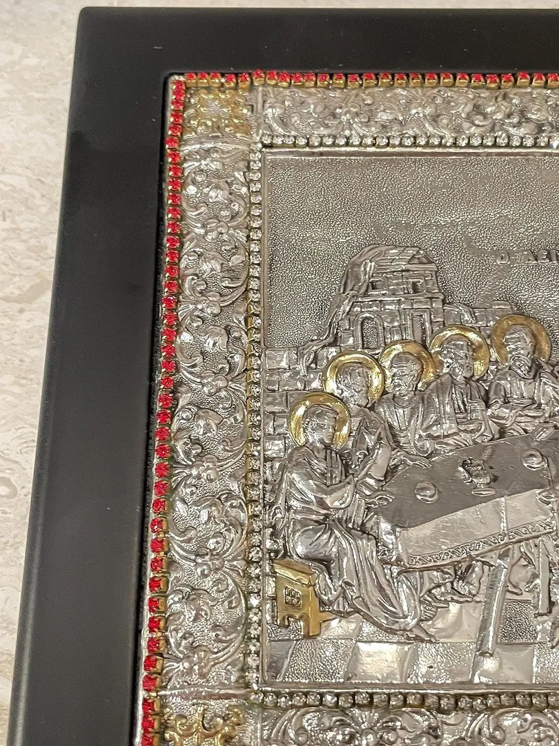 The Last Supper Icon Jesus Christ Orthodox Icon Religious Gift Mystical Supper Icon Solid Silver Icon 408 Gems Handpainted Icon Christmas