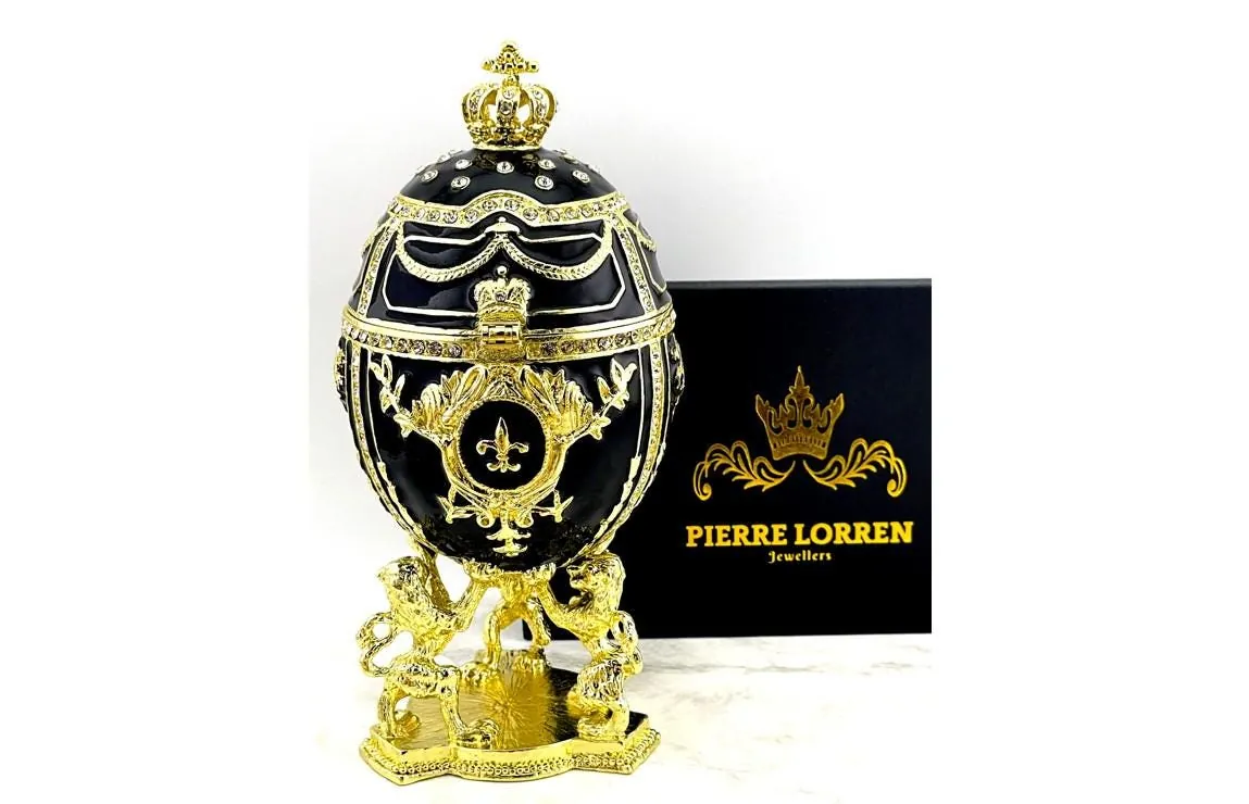 IMPERIAL Black Fabergé Egg style 24k GOLD 4ct Collectors Egg Faberge Jewelry Box Faberge Egg Trinket Box 200 Swarovski Decorated HANDMADE