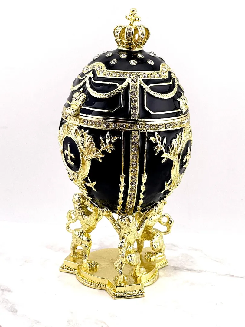 IMPERIAL Black Fabergé Egg style 24k GOLD 4ct Collectors Egg Faberge Jewelry Box Faberge Egg Trinket Box 200 Swarovski Decorated HANDMADE