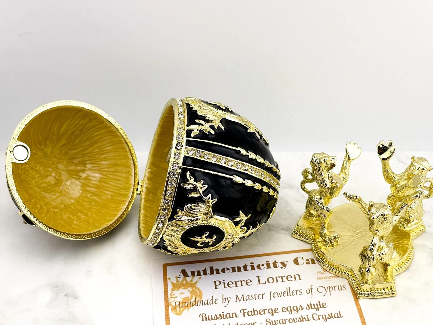 IMPERIAL Black Fabergé Egg style 24k GOLD 4ct Collectors Egg Faberge Jewelry Box Faberge Egg Trinket Box 200 Swarovski Decorated HANDMADE