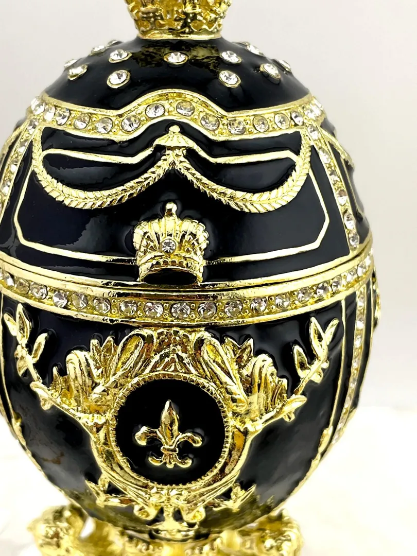 IMPERIAL Black Fabergé Egg style 24k GOLD 4ct Collectors Egg Faberge Jewelry Box Faberge Egg Trinket Box 200 Swarovski Decorated HANDMADE