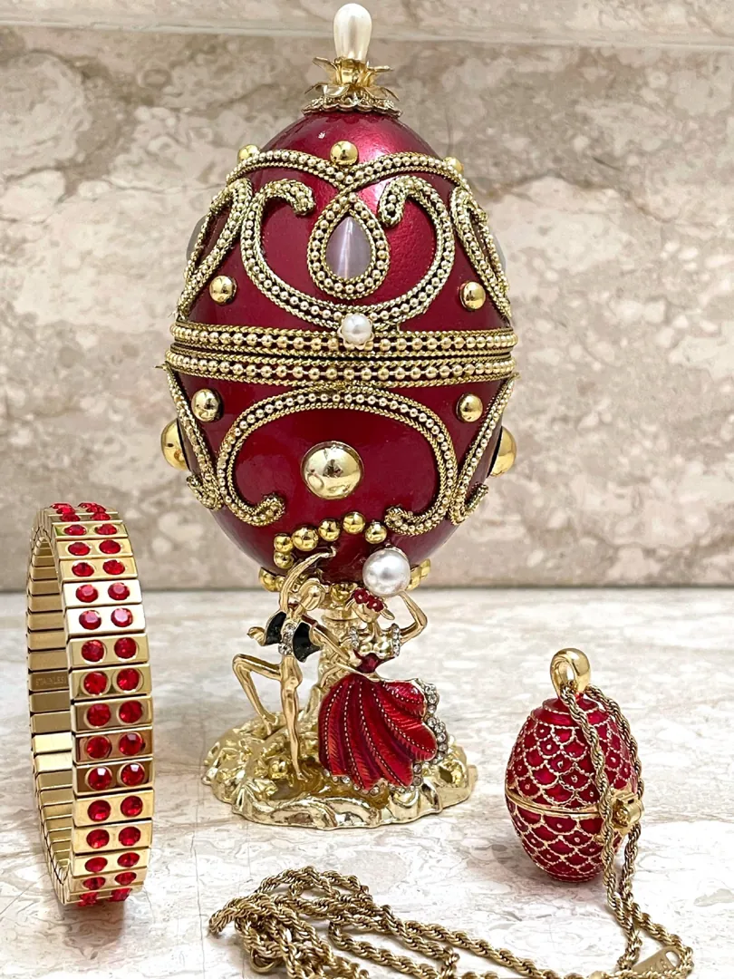 Luxury Jewelry Box, Faberge Egg, Set Christmas Gift for Parents, Home Decor, Faberge Music Box, Couples Gift, Handcarved, 24k Gold, Diamond