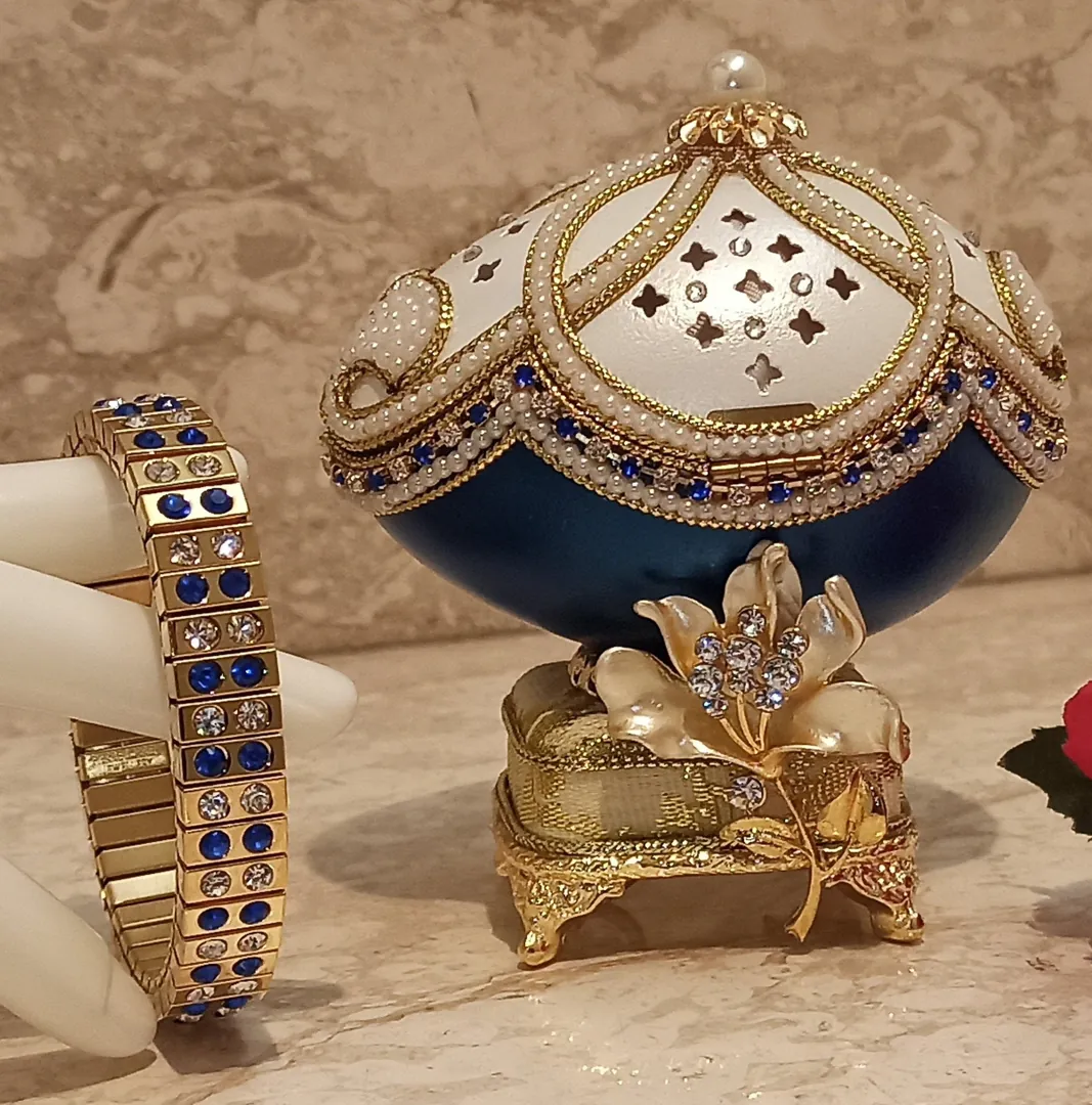FABERGE Egg, Gift for Couple Wedding, One of a Kind, Unique Wedding Gift Ideas, Mother-in-Law Gift, Faberge MUSIC Box, Sapphire, 24k Gold