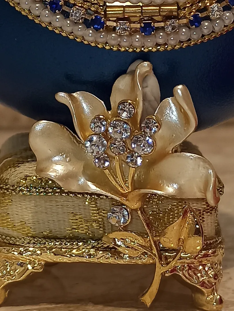 FABERGE Egg, Gift for Couple Wedding, One of a Kind, Unique Wedding Gift Ideas, Mother-in-Law Gift, Faberge MUSIC Box, Sapphire, 24k Gold