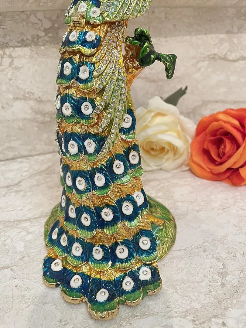 Unique 24k Gold Peacock HANDMADE LARGE Faberge Style Egg Luxury Jewelry Box Fabergé Egg 840 Swarovski Diamond Handset Mothers Day Gift