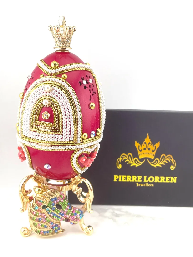 Pierre Lorren Faberge Egg Style Musical Carousel Handmade Natural Egg Pure Gold Decor - Unique Faberge Egg Lovers 16th Birthday Daughter Gift