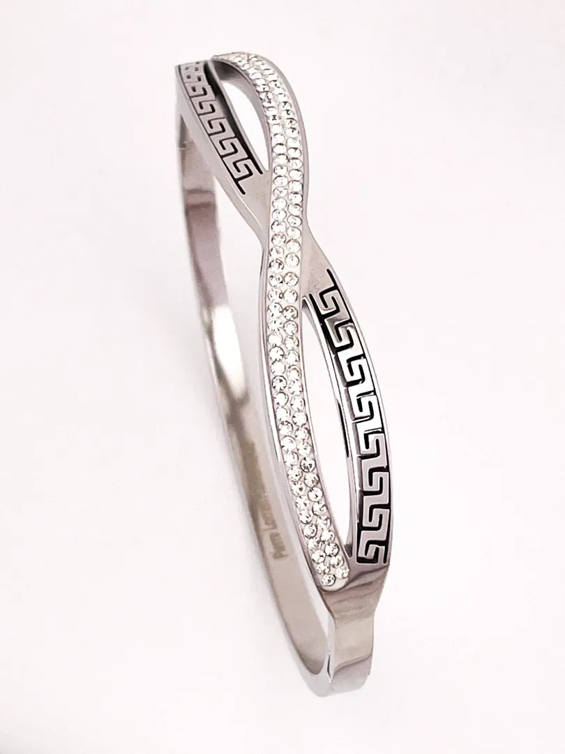 8mm Bracelet Greek Jewelry 18k White Gold Bracelet Infinity Bangle Bracelet Ancient Greek Key Jewelry Meander Bracelet Anniversary Gift