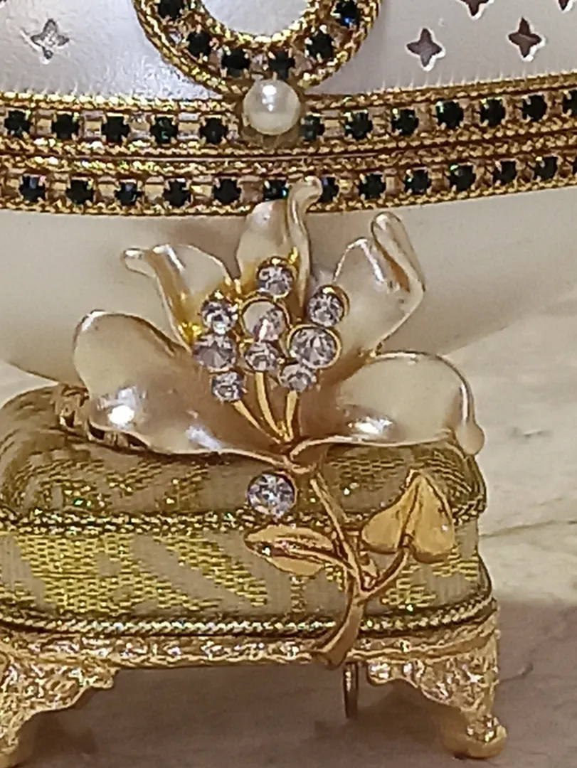 Faberge Egg May Birthstone Jewelry Set - Mom New Homeowner Gift, May Birthday Music Box, Natural Handcarved Egg + 24k Gold Necklace + Bracelet