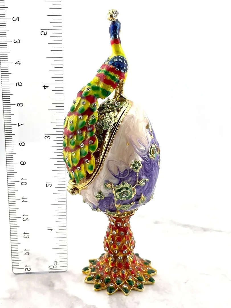 PEACOCK  Imperial Faberge Egg in Russian Faberge style, adorned with Swarovski crystals and pure gold decor. This multi-color, handmade piece makes for a perfect Easter gift or a unique present for birthdays and anniversaries. Designed by Pierre Lorren.