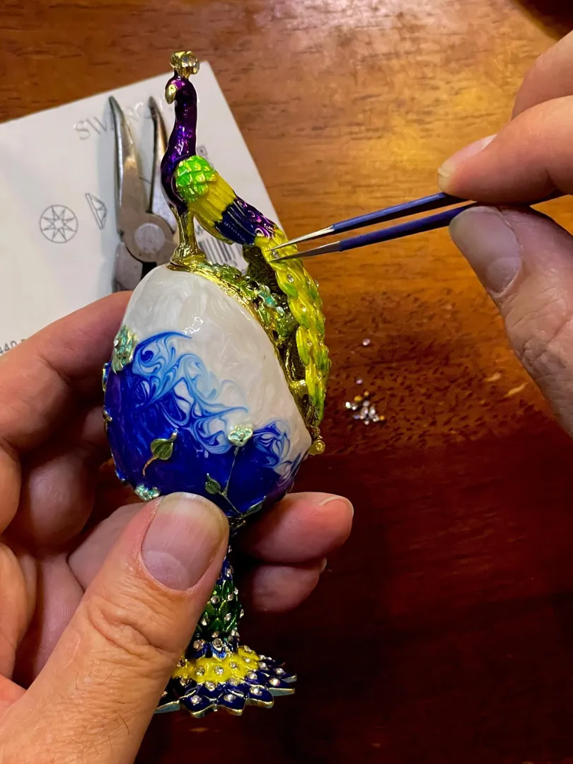 PEACOCK Pierre Lorren Faberge Egg - Russian Faberge Style - Swarovski - Pure Gold - Handmade - Bachelor Wedding Gift - New Beginnings - Luck - Anniversary Gift for Men