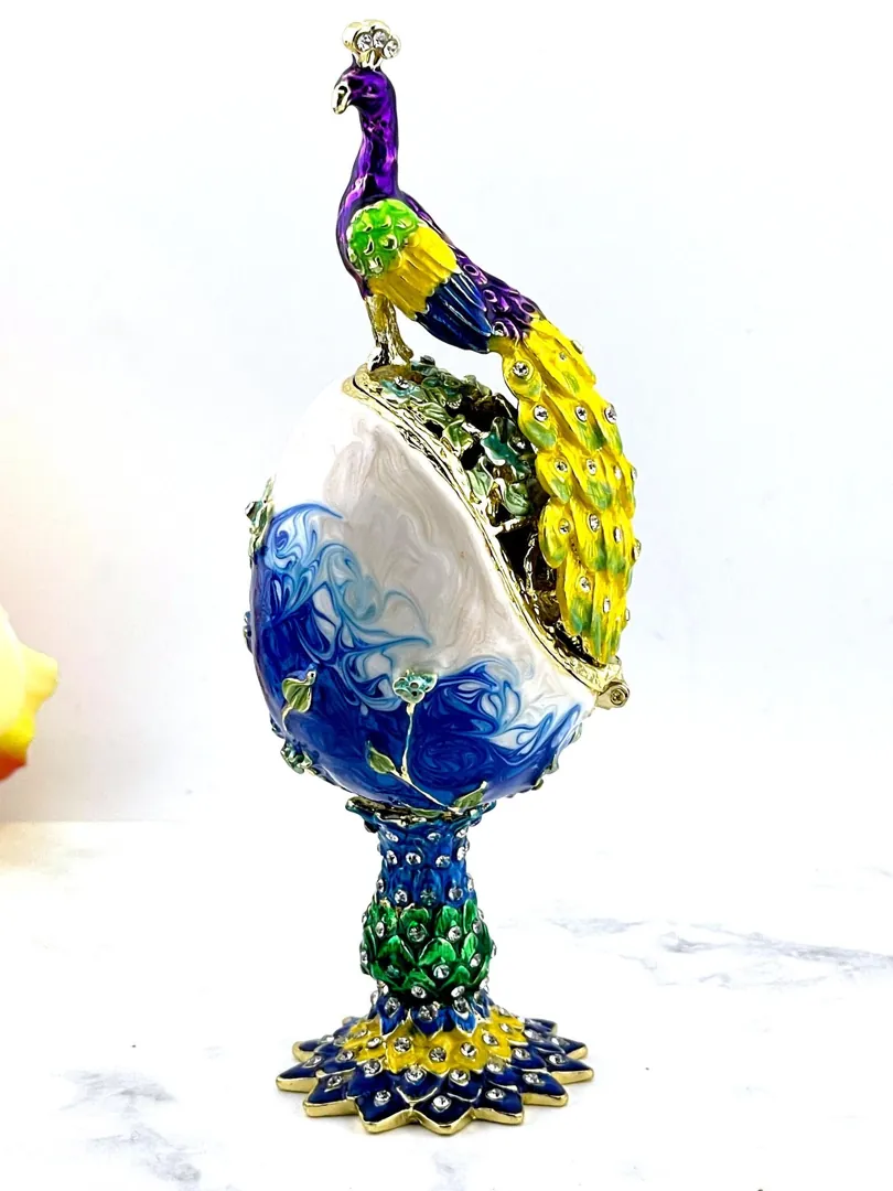 PEACOCK Pierre Lorren Faberge Egg - Russian Faberge Style - Swarovski - Pure Gold - Handmade - Bachelor Wedding Gift - New Beginnings - Luck - Anniversary Gift for Men