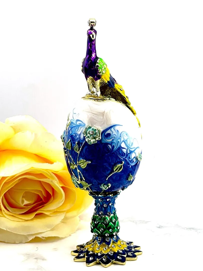PEACOCK Pierre Lorren Faberge Egg - Russian Faberge Style - Swarovski - Pure Gold - Handmade - Bachelor Wedding Gift - New Beginnings - Luck - Anniversary Gift for Men