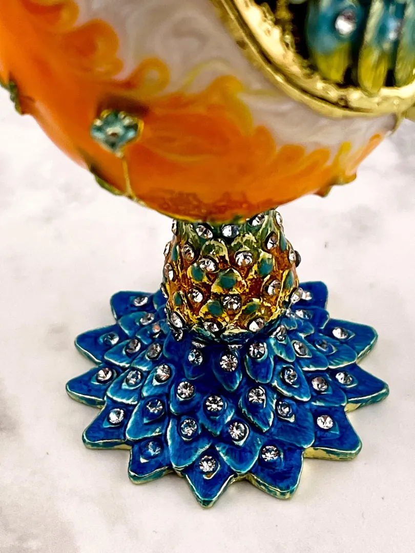 PEACOCK  Imperial Faberge Easter Eggs Russian Faberge style Swarovski Pure GOLD decor Handmade Wedding New Beginnings Gift for Bride by Pierre Lorren.