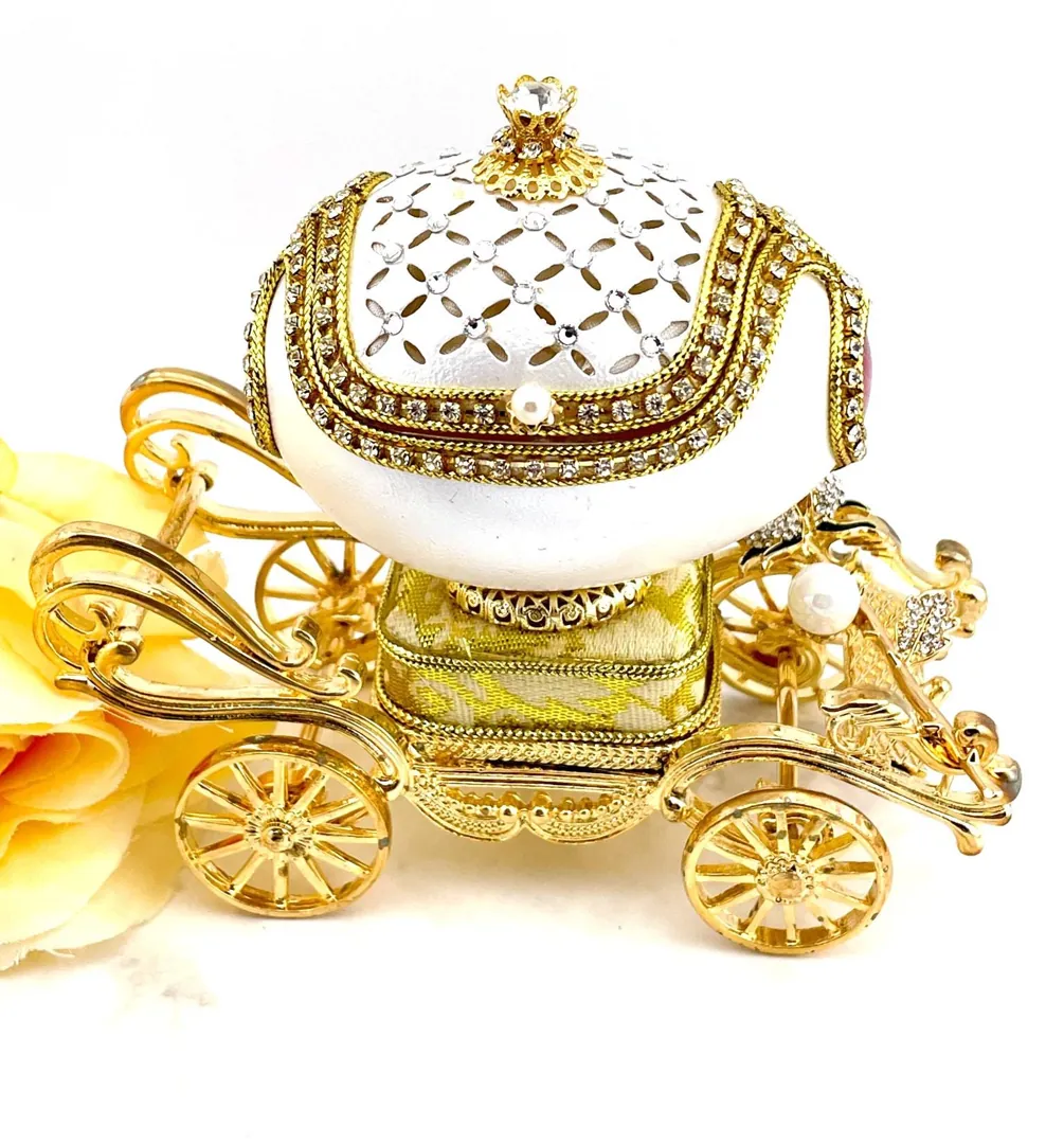 Vintage Faberge Egg Style Musical Antique Wedding Ring Jewelry Box Engagement Proposal Box Bride Gifts from Mother-in-Law Pure Gold Deco 5.9