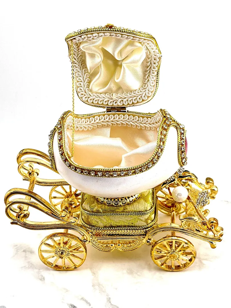 Vintage Faberge Egg Style Musical Antique Wedding Ring Jewelry Box Engagement Proposal Box Bride Gifts from Mother-in-Law Pure Gold Deco 5.9
