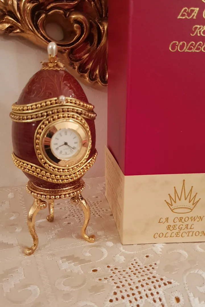 1990 Faberge Style Antique Egg Box Clock Vintage Faberge Egg Gift for Father-in-Law Faberge Egg Father of Groom Gift from Son Grandfather
