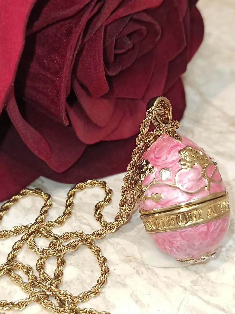 Pink FABERGE Egg Jewelry/Pink Necklace with Pendant Set and Her Bracelet Set/Graduation Gift for Her/Swarovski Topaz Gems/HANDMADE/24k Gold