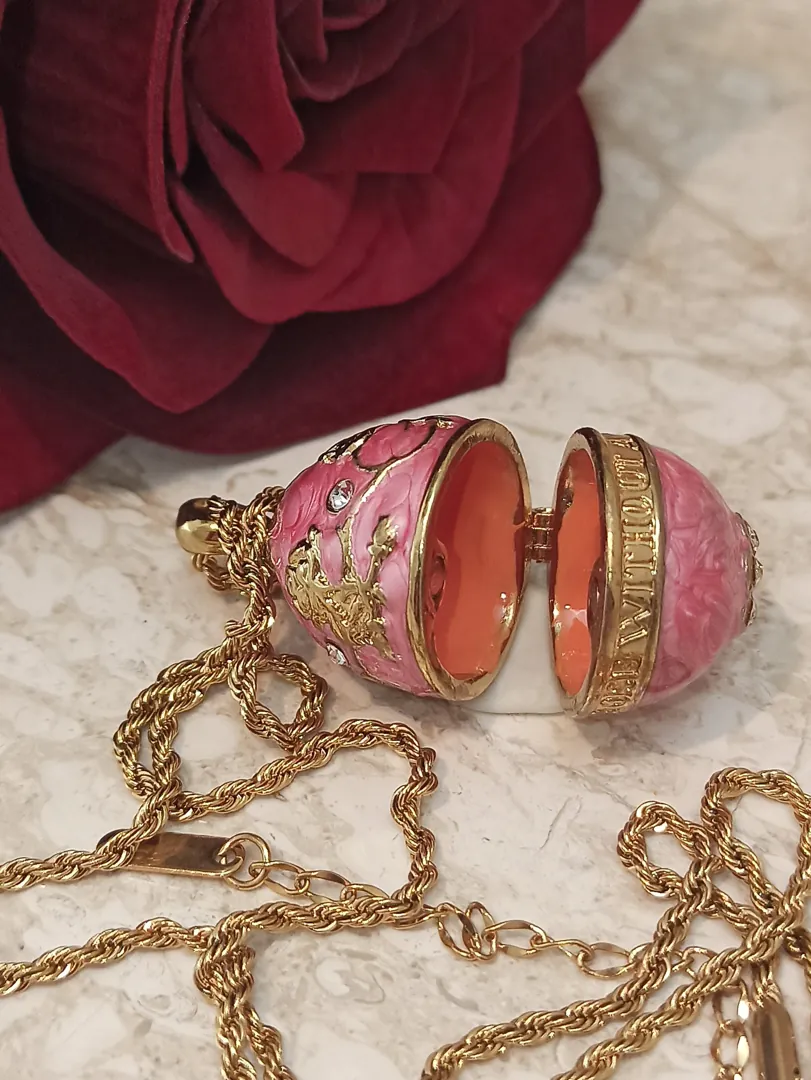 Pink FABERGE Egg Jewelry/Pink Necklace with Pendant Set and Her Bracelet Set/Graduation Gift for Her/Swarovski Topaz Gems/HANDMADE/24k Gold