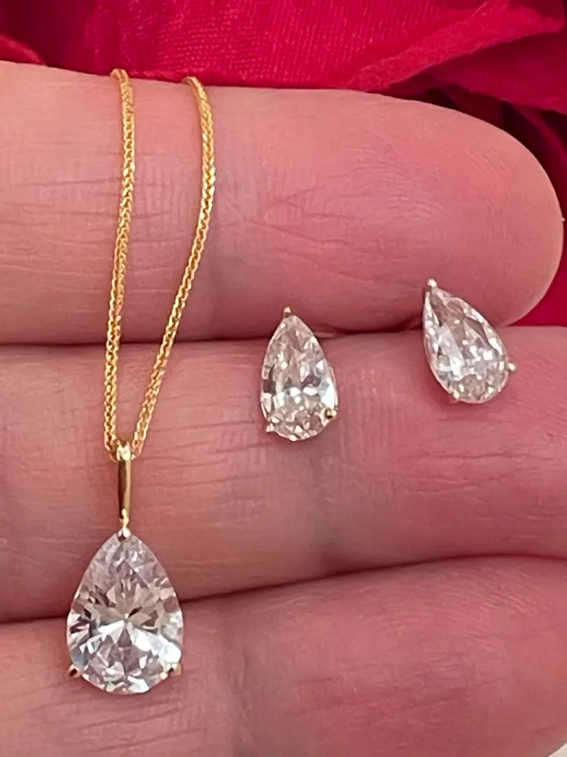 3ctw Diamond Pear Shape Pendant Diamond Pear Shaped Earrings Solid 18k Gold Diamond Jewelry Set Diamond Wedding Anniversary Gift for Women