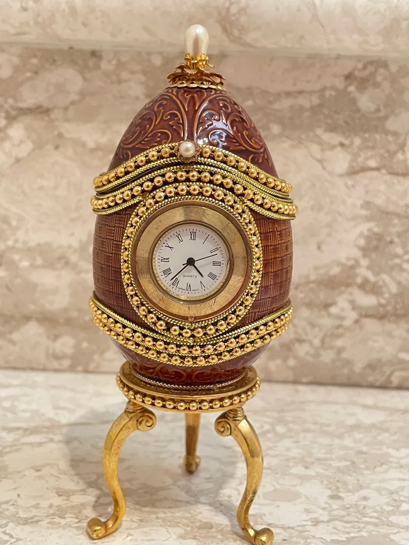 1992 Vintage Clock Fabergé Egg Style Antique Egg for Father-in-Law Fabergé Egg 24k Gold Hand-Carved Natural Fabergé Egg Christmas Gift for Him
