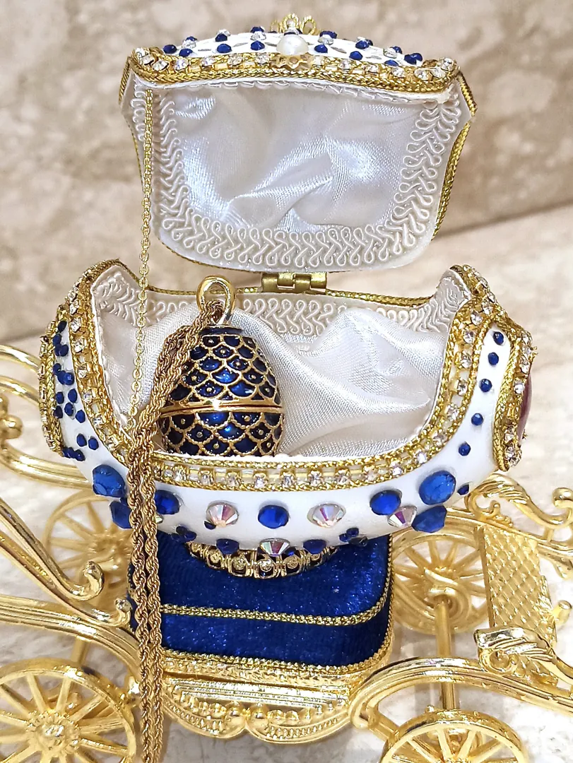Faberge Egg Jewelry Box, plus Faberge necklace, Austrian crystal sapphire bracelet, 24K gold, musical, graduate, birthday gift for wife, new mom.