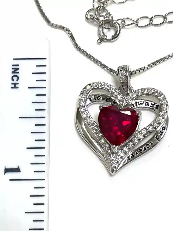 2 carat NATURAL Ruby Diamond Pendant Ruby Necklace Ruby Pendant HEART Shape Diamond Jewelry 18k White Gold 925 Silver Handmade Jewelry 3.2ct