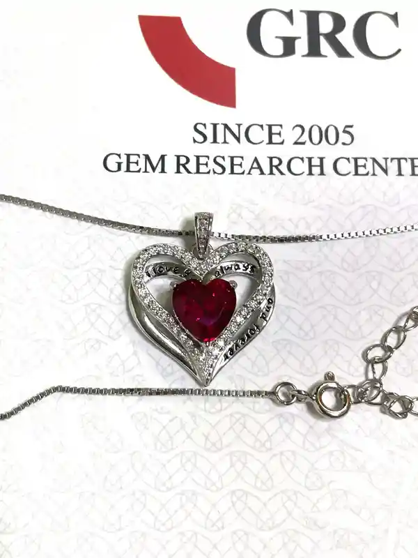 2 carat NATURAL Ruby Diamond Pendant Ruby Necklace Ruby Pendant HEART Shape Diamond Jewelry 18k White Gold 925 Silver Handmade Jewelry 3.2ct 