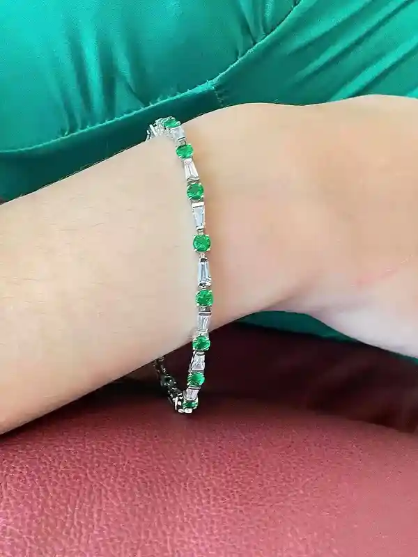 EMERALD Bracelet, Baguette Bracelet, Emerald Tennis Bracelet, Sterling Silver 925, CZ Gemstone Bracelet, Anniversary gift for her, Handmade