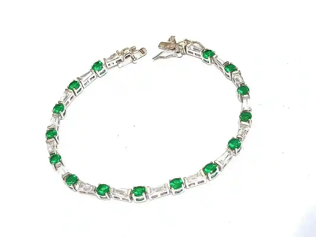 EMERALD Bracelet, Baguette Bracelet, Emerald Tennis Bracelet, Sterling Silver 925, CZ Gemstone Bracelet, Anniversary gift for her, Handmade 