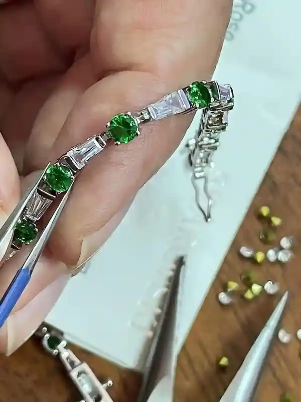 EMERALD Bracelet, Baguette Bracelet, Emerald Tennis Bracelet, Sterling Silver 925, CZ Gemstone Bracelet, Anniversary gift for her, Handmade 