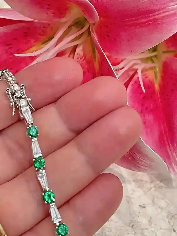EMERALD Bracelet, Baguette Bracelet, Emerald Tennis Bracelet, Sterling Silver 925, CZ Gemstone Bracelet, Anniversary gift for her, Handmade 