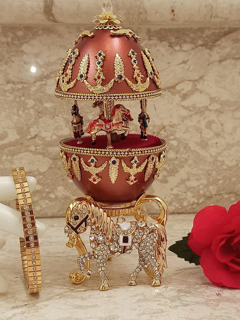 One of a Kind Horse Lover Gift for Teen Musical Carousel Horse Natural Faberge Egg 24k Gold Graduation Gift Idea College Grad Birthday Horse