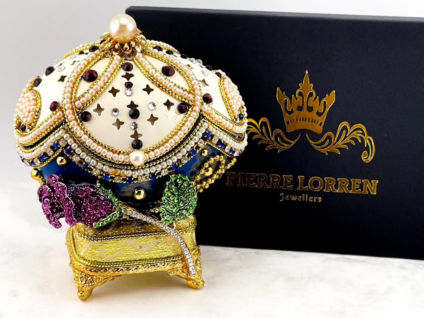 1992 Faberge Style Eggs Natural Handmade Real Egg Trinket Boxes 33rd Anniversary Gift Fabergé Amethyst Austrian Crystal Pure Gold Decor