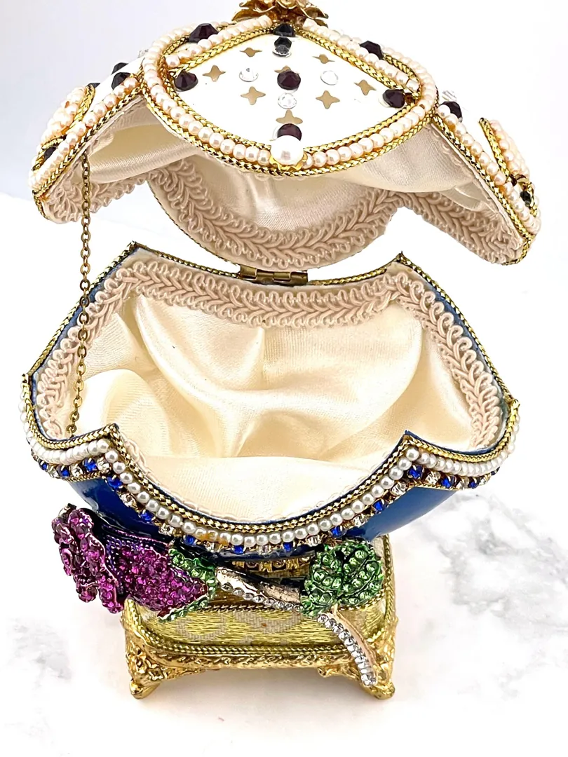 1992 Faberge Style Eggs Natural Handmade Real Egg Trinket Boxes 33rd Anniversary Gift Fabergé Amethyst Austrian Crystal Pure Gold Decor