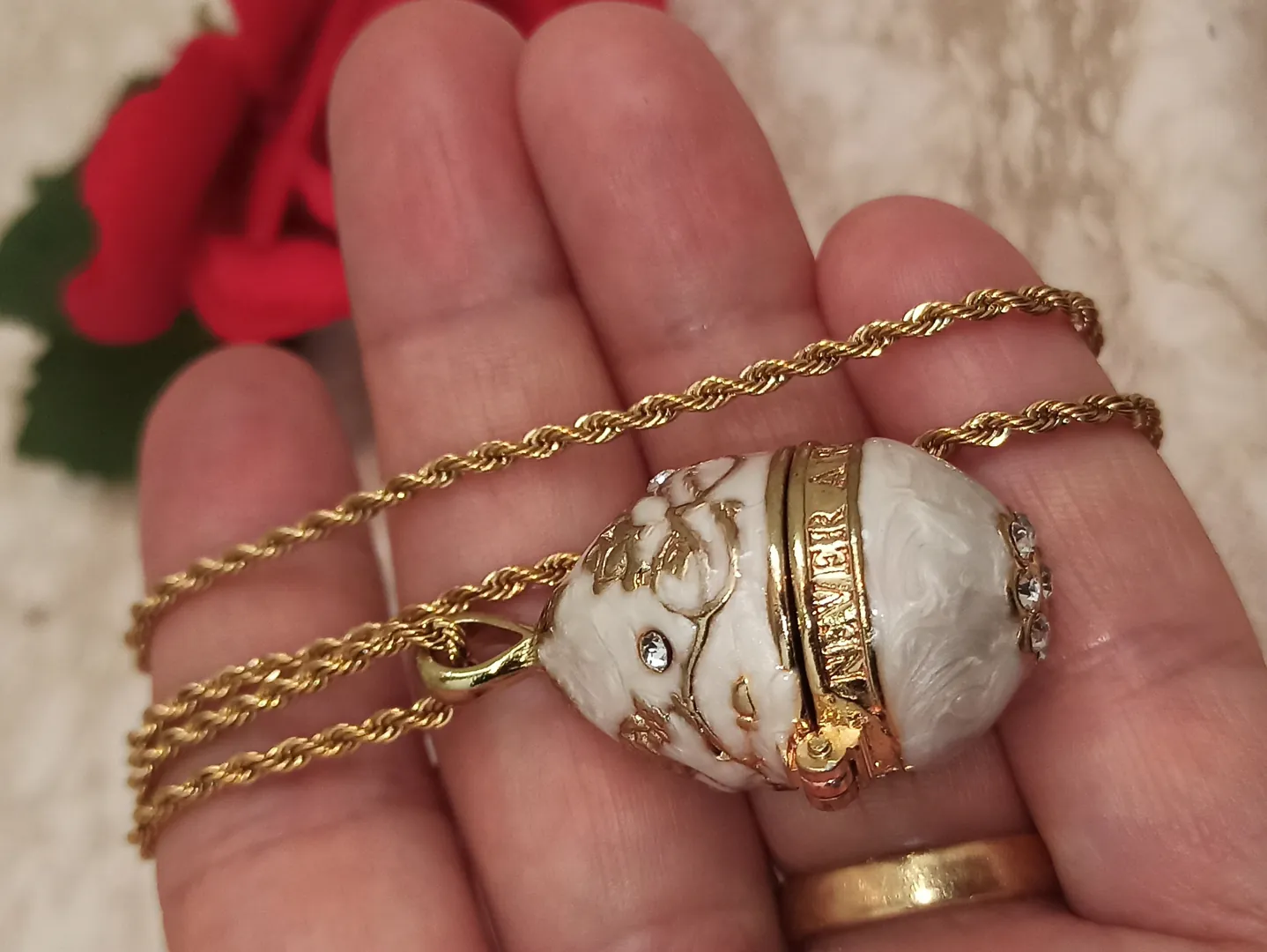 Mothers Day Gift Box Luxurious Jewelry Box Only ONE Exquisite Gift Box Handcarved 24k Gold Austrian Crystal Pearl Faberge Necklace & Bracelet